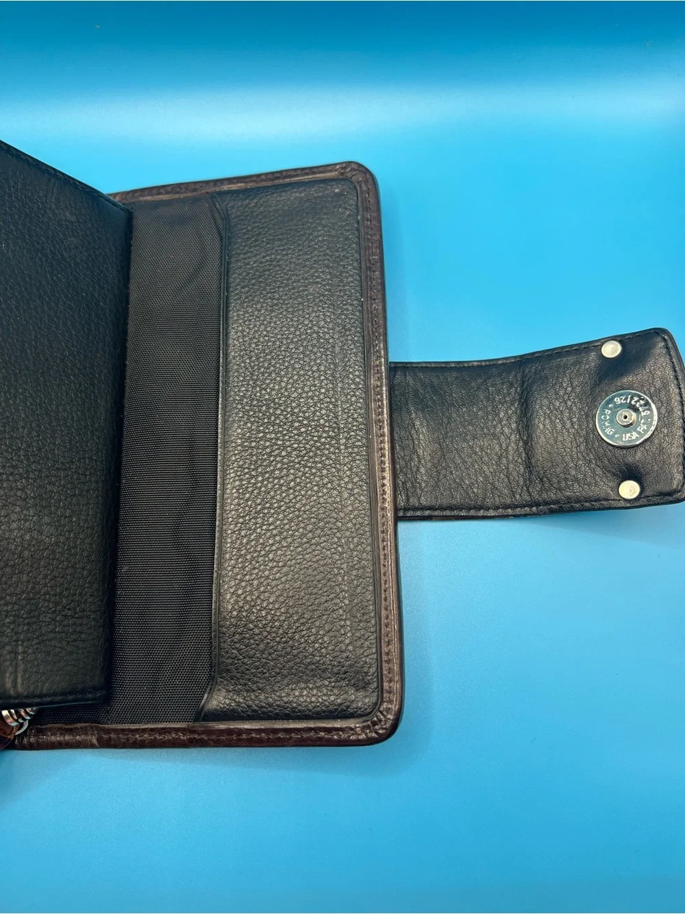 VTG Brighton Giverny Chocolate Brown Leather Basket Weave Wallet Clutch